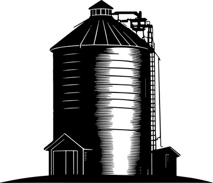 recommend clip art: Rural barn storage or grain silo silhouette icon isolated on white background