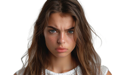 A portrait capturing the irritation of a nagging girl. isolated on transparent background.PNG file 