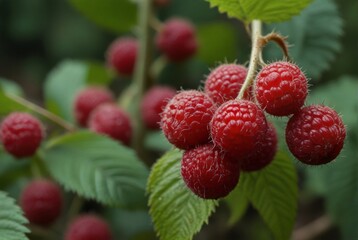 wild raspberries on the background of the forest in close-up, raspberry, berry, fruit, ripe, juicy, close-up, healthy eating, strawberry, vitamin, no people, gardening, harvesting, vegetarian, raw, de