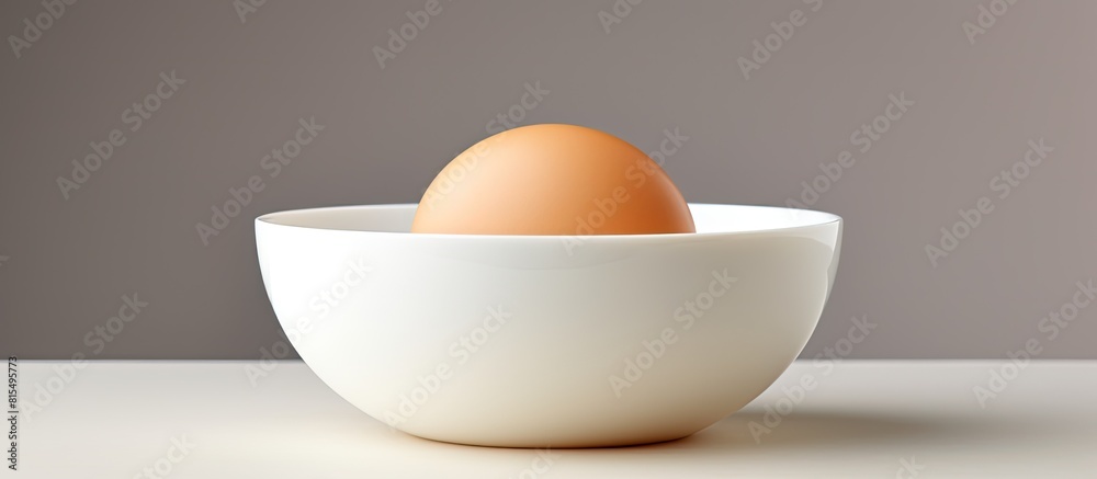 Poster a white bowl filled with a fresh raw egg creating a simple yet striking image with plenty of copy sp