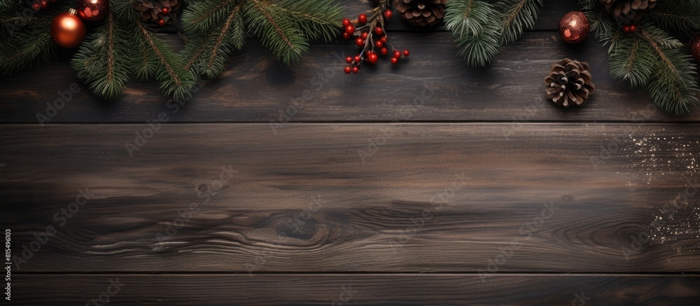 Fototapete a festive top view background and frame with a christmas and new year theme ample copy space availab
