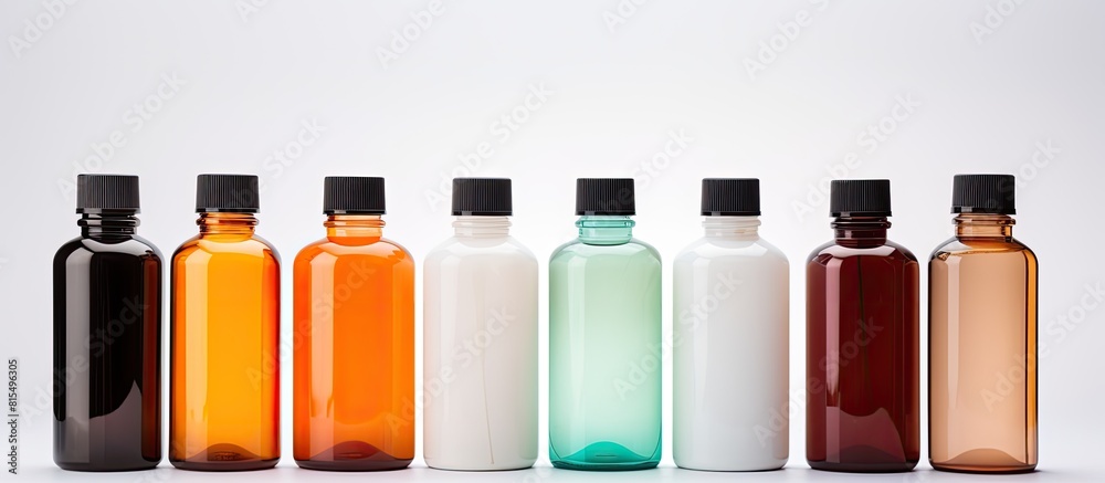 Aufkleber A set of cosmetic bottles with cleaning pads isolated on a white background creating ample copy space in the image