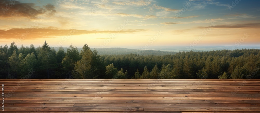Poster evening view of a wood floor blending with the forest under a sky full of visual copy space