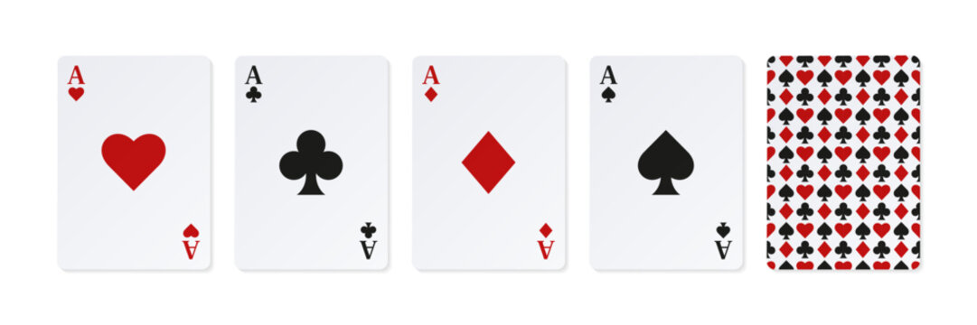 Set of playing cards. Ace of Spades, Hearts, Diamonds and Clubs.	