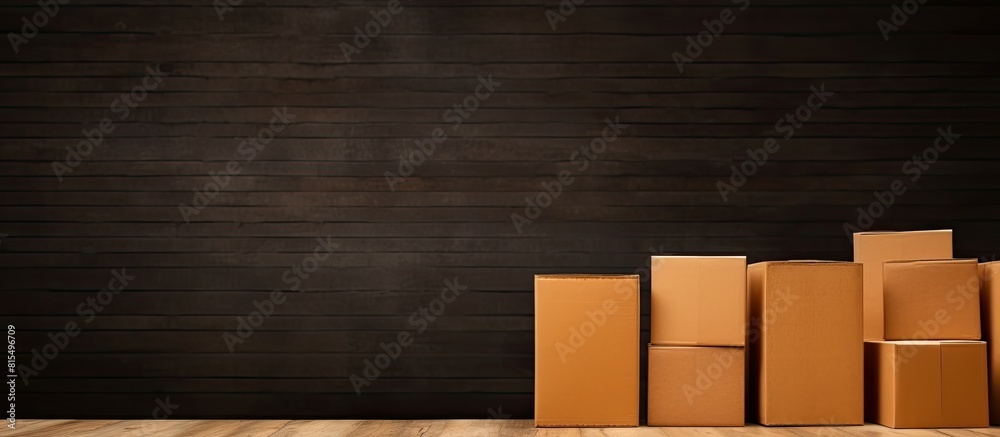 Poster a cardboard box with wooden blanks is shown in the copy space image