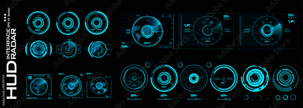 Poster big collection of air targets and radar and navigation devices. devices for geolocation swarms and d