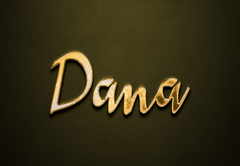 Old gold text effect of Arabic name Dana with 3D glossy style Mockup	