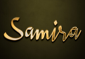 Old gold text effect of Arabic name Samira with 3D glossy style Mockup	