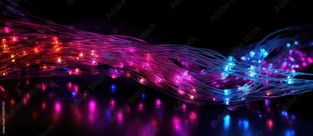 Poster A copy space image of a network cable illuminated with fiber optics light against a black background