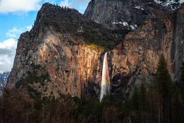 Rainbow Sunset on Bridalveil Falls, Yosemite National Park, California