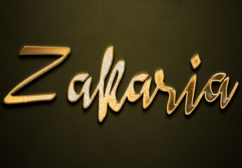 Old gold text effect of Arabic name Zakaria with 3D glossy style Mockup	