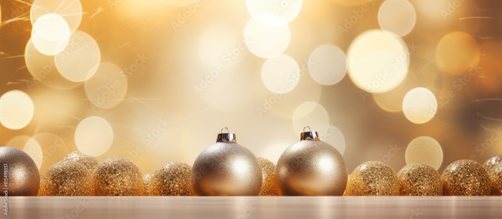 Poster The festive beauty of a golden Christmas is captured in an abstract blur bokeh background providing an enchanting copy space image