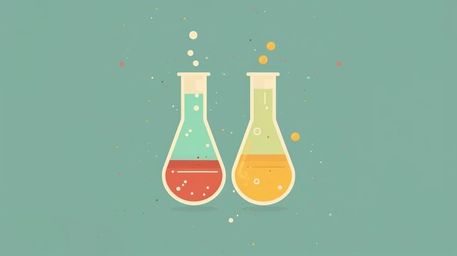 recommend clip art: Science experiment flask flat design, top view, flask theme, animation, Analogous Color Scheme