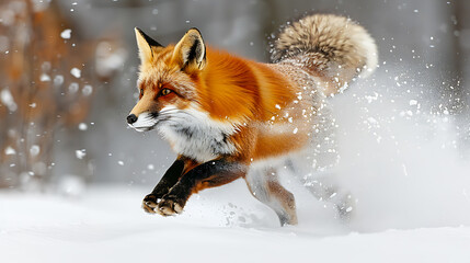 Fox running in the snow