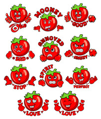assets all tomato emojis various expressions || asset vector illustration all tomato emojis various expressions