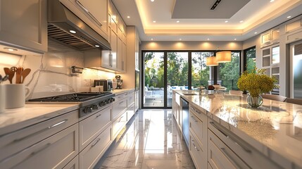 A kitchen, space where modern design meets comfort and sophistication. Generative AI.