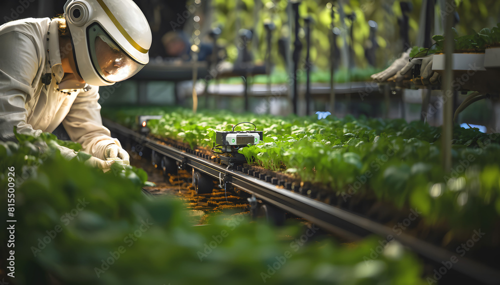 Canvas Prints researcher or scientist experiment in growing plants system. production control by artificial intell