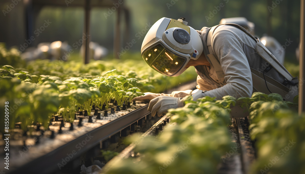 Canvas Prints researcher or scientist experiment in growing plants system. production control by artificial intell