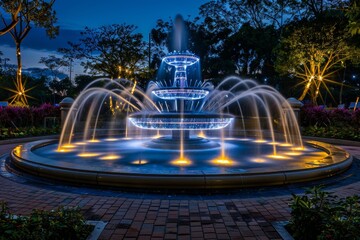 A large fountain with water shooting out of it