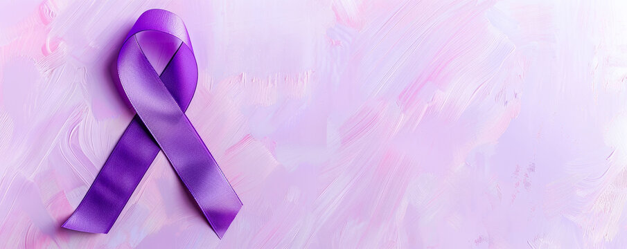 Purple ribbon on a pink background