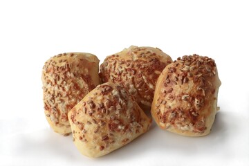 tasty bread with seeds and cup of coffe for breakfast