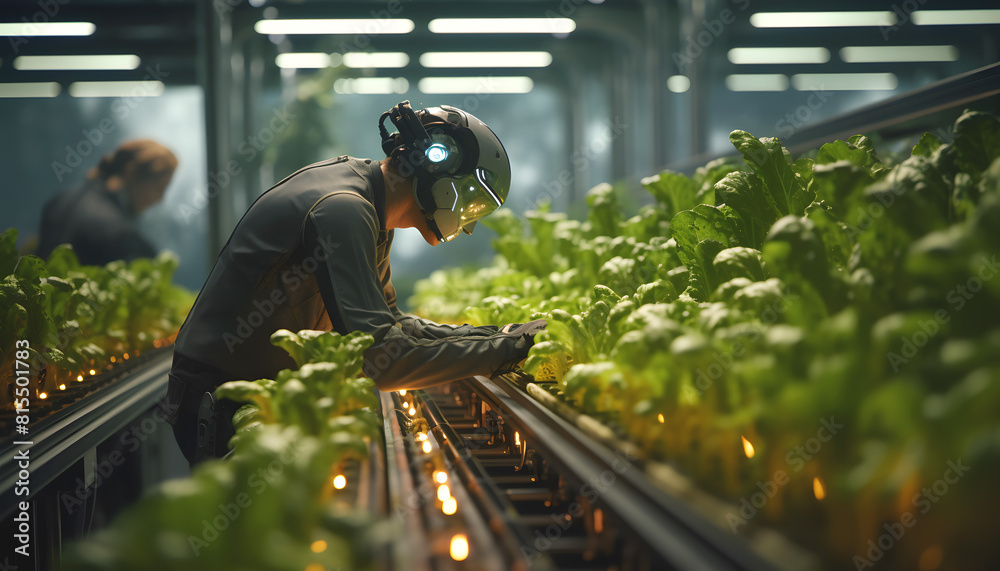 Canvas Prints researcher or scientist experiment in growing plants system. production control by artificial intell