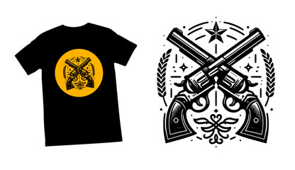 vector t-shirt design for men. creative logo with gun for black t-shirt design.