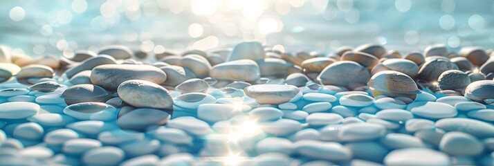 Fototapeta premium Pebbles in Water Fresh Summer Mood in White and Light Blue