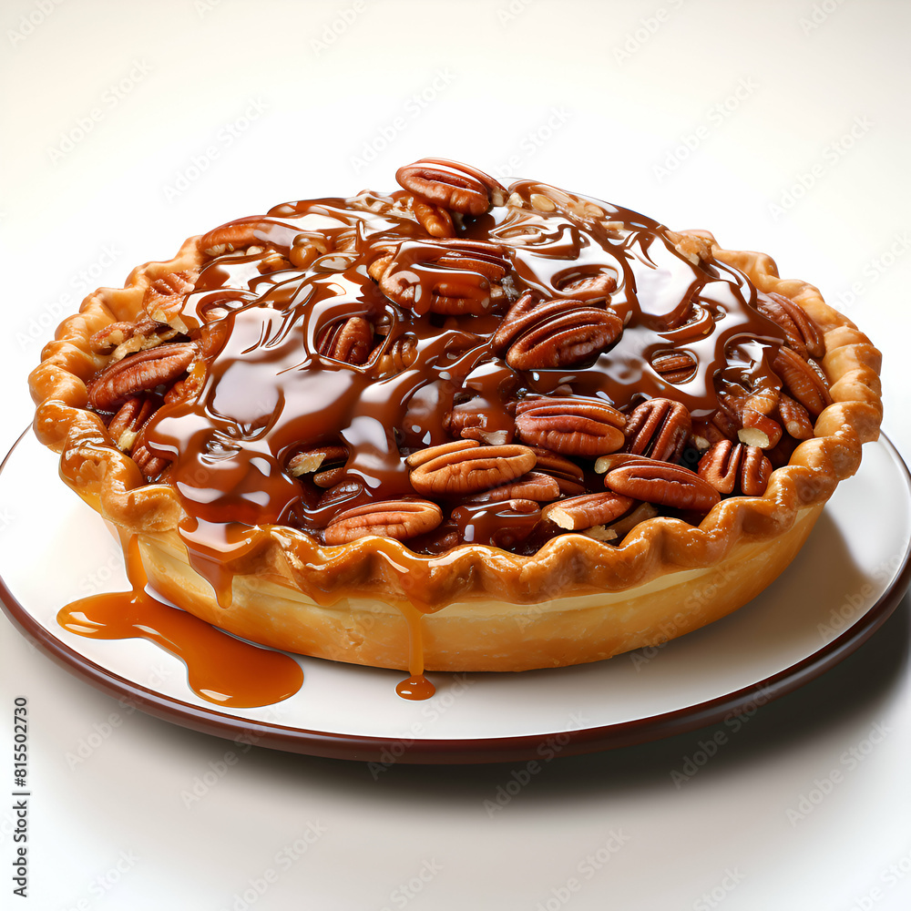 Canvas Prints pecan tart with caramel and pecan nuts on white background