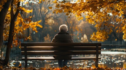 Peaceful Park Moment: Senior Sitting on a Bench in Tranquil Surroundings