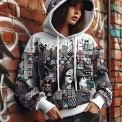 A T shirt mockup woman wearing a hoodie mockup and hat.