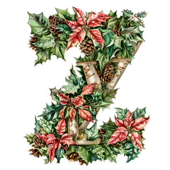 Obraz premium Christmas themed alphabetical letters and numbers typography design on a white background. Generative AI