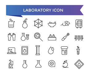 Laboratory icon collection. Related to experiment, test tube, microscope, flask, chemical, biology, research, lab and more. Line vector icons set.