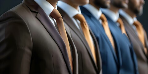Obraz premium Group of Businessmen in Suits and Ties Standing in a Row. Concept Professional Photoshoot, Corporate Attire, Teamwork Poses, Business Executives, Formal Group Portrait