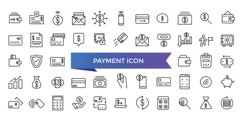 Payment icon collection. Business and finance payment collection with money, banking, credit card, exchange, cash and transaction symbol set.