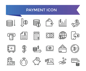 Payment icon collection. Business and finance payment collection with money, banking, credit card, exchange, cash and transaction symbol set.