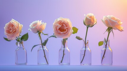 Gradient Backdrop with Five Roses in Glass Vases