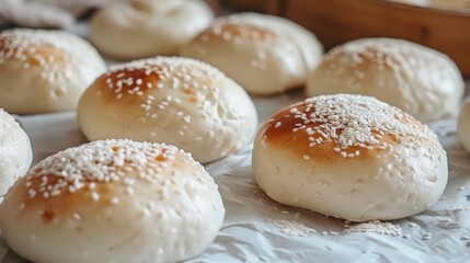 Freshly Baked Sesame Seed Buns on Display