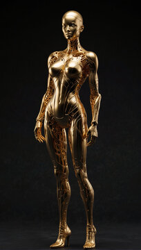 female humanoid statue crafted from sparkling gold 010