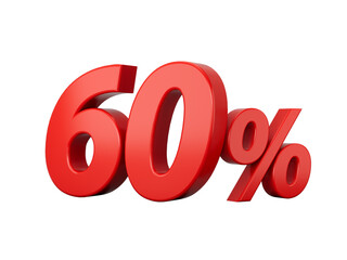 3d Red 60% Sixty Percent Sign 3d illustration