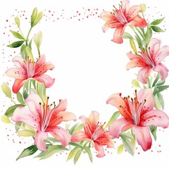Fototapeta premium alstroemeria themed frame or border for photos and text. colorful blooms with speckled petals. Delicate floral illustration for wedding, greeting cards, jewelry and other designs.
