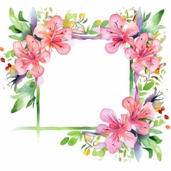 alstroemeria themed frame or border for photos and text. colorful blooms with speckled petals. Delicate floral illustration for wedding, greeting cards, jewelry and other designs.