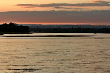 View of the Luangwa River at sunset South Luangwa National Park. Zambia. Africa.