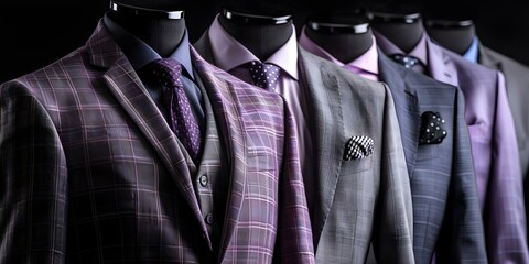 Elegant Men's Suits with Accessories on a Neutral Background, Copy Space Included. Concept Men's Fashion, Elegant Suits, Accessories, Neutral Background, Copy Space