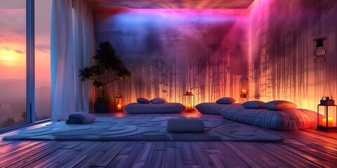 Spa or wellness center with tranquil decor ambient lighting and sleep therapy. Concept Tranquil Decor, Ambient Lighting, Sleep Therapy, Wellness Center, Spa