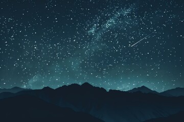 Fototapeta premium A meteor shower streaking across a starry night sky above a silhouetted mountain range