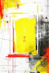 Vibrant red and yellow brushstrokes dance across a digital canvas, enclosed within a crisp oblong frame.