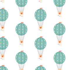 Pattern with vector fun hot air balloons with hearts