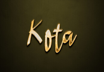 Old gold text effect of Japanese name Kota with 3D glossy style Mockup.