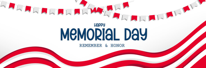 Obraz premium Happy Memorial Day background. With the USA flag and festival flag vector illustration. Memorial Day holiday concept.